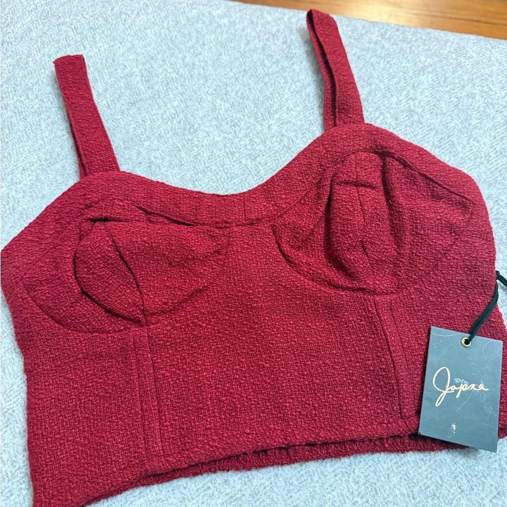 Japna Textured Burgundy Crop Bustier Top